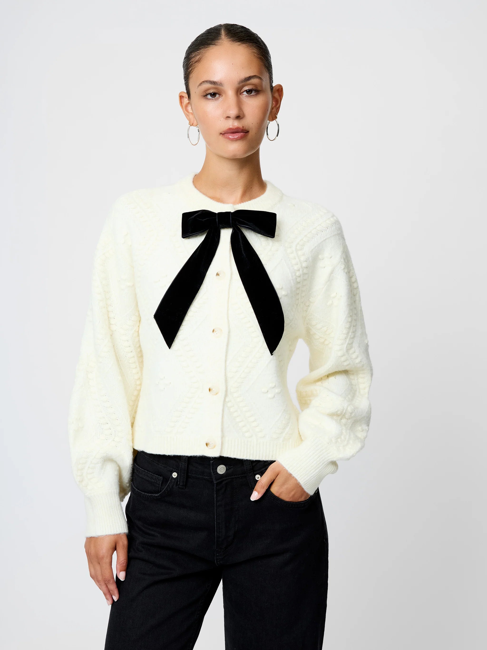 French Connection Kitty Bobble Contrasrt Cardi