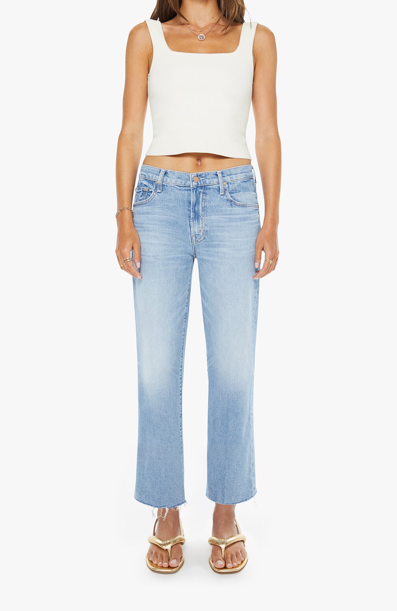 Mother Mid Rise Rambler Ankle Fray