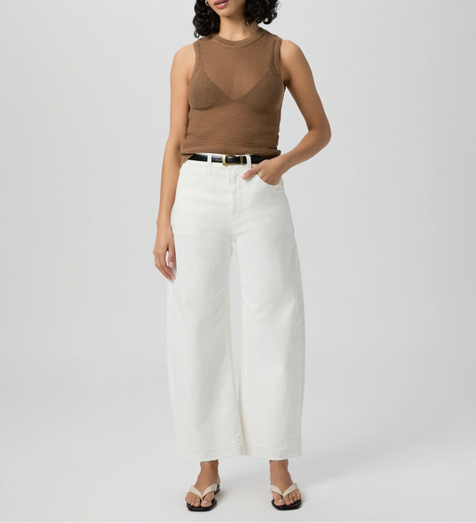 Paige Ariella Ankle Wide Undone Hem in Tonal Ecru