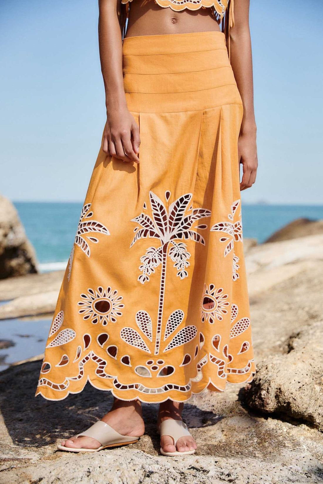 Farm Rio Tropi Embroidery Camel Skirt