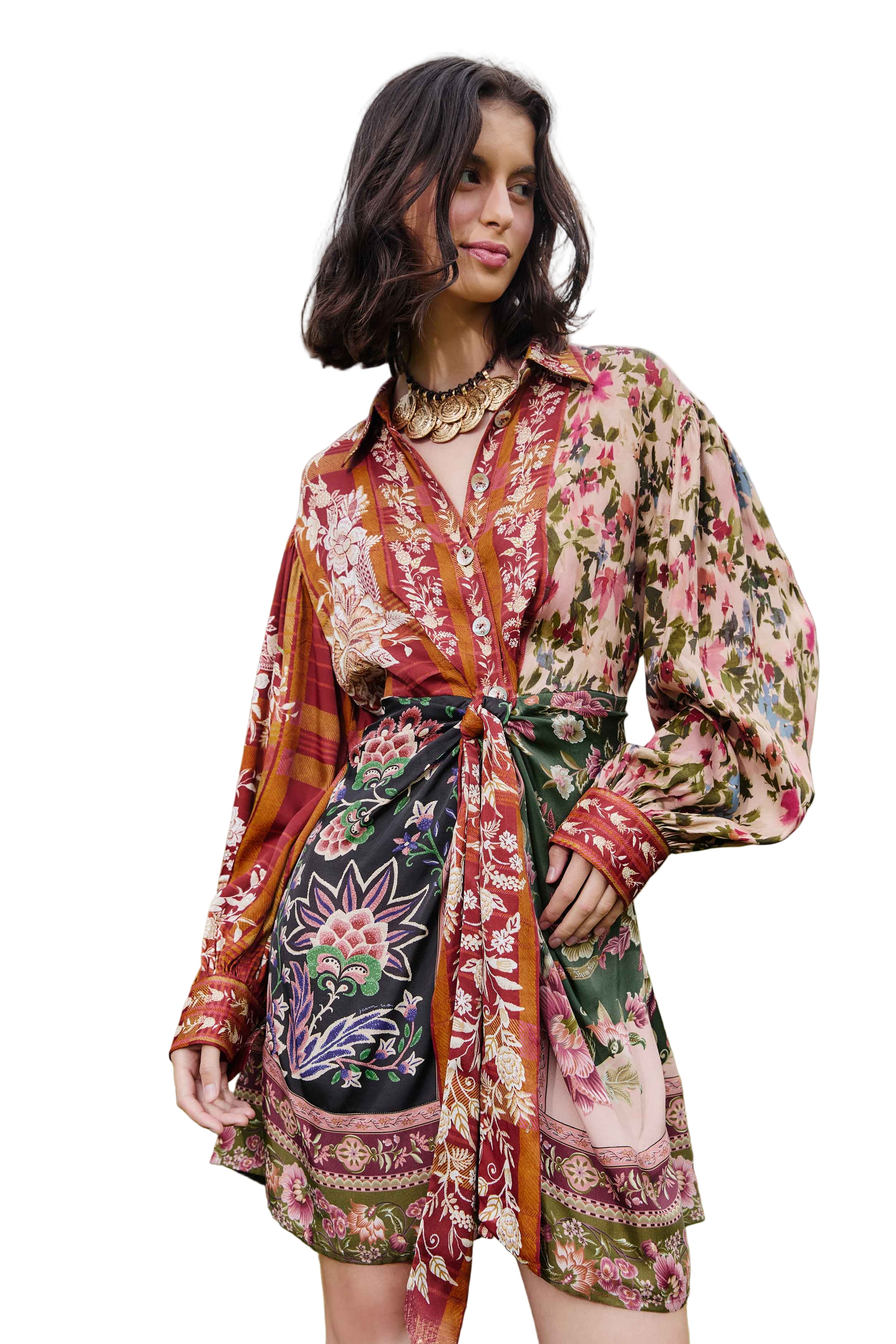 Farm Rio Winter Garden Mix Mini Dress