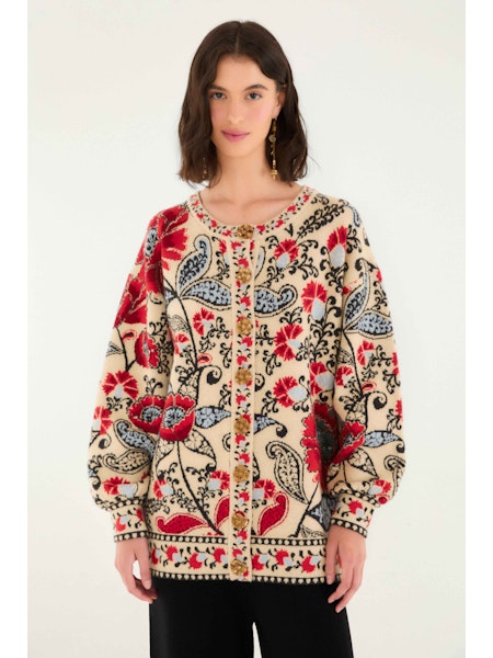 Farm Rio Francesca Sand Cardigan