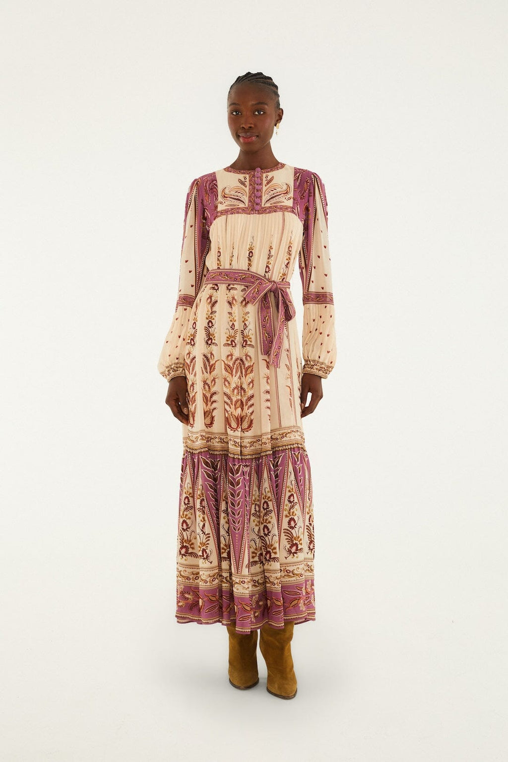 Farm Rio Delicate Ainika Sand LS Maxi Dress