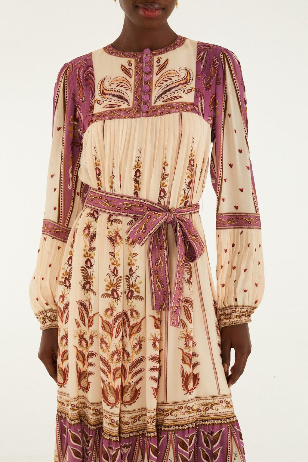 Farm Rio Delicate Ainika Sand LS Maxi Dress