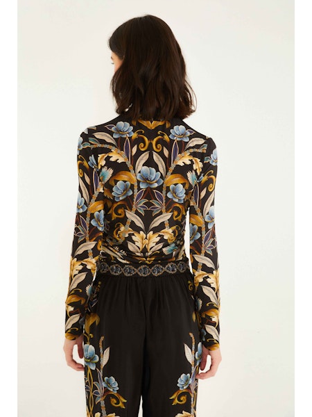 Farm Rio Snake Garden Black Jersey Blouse