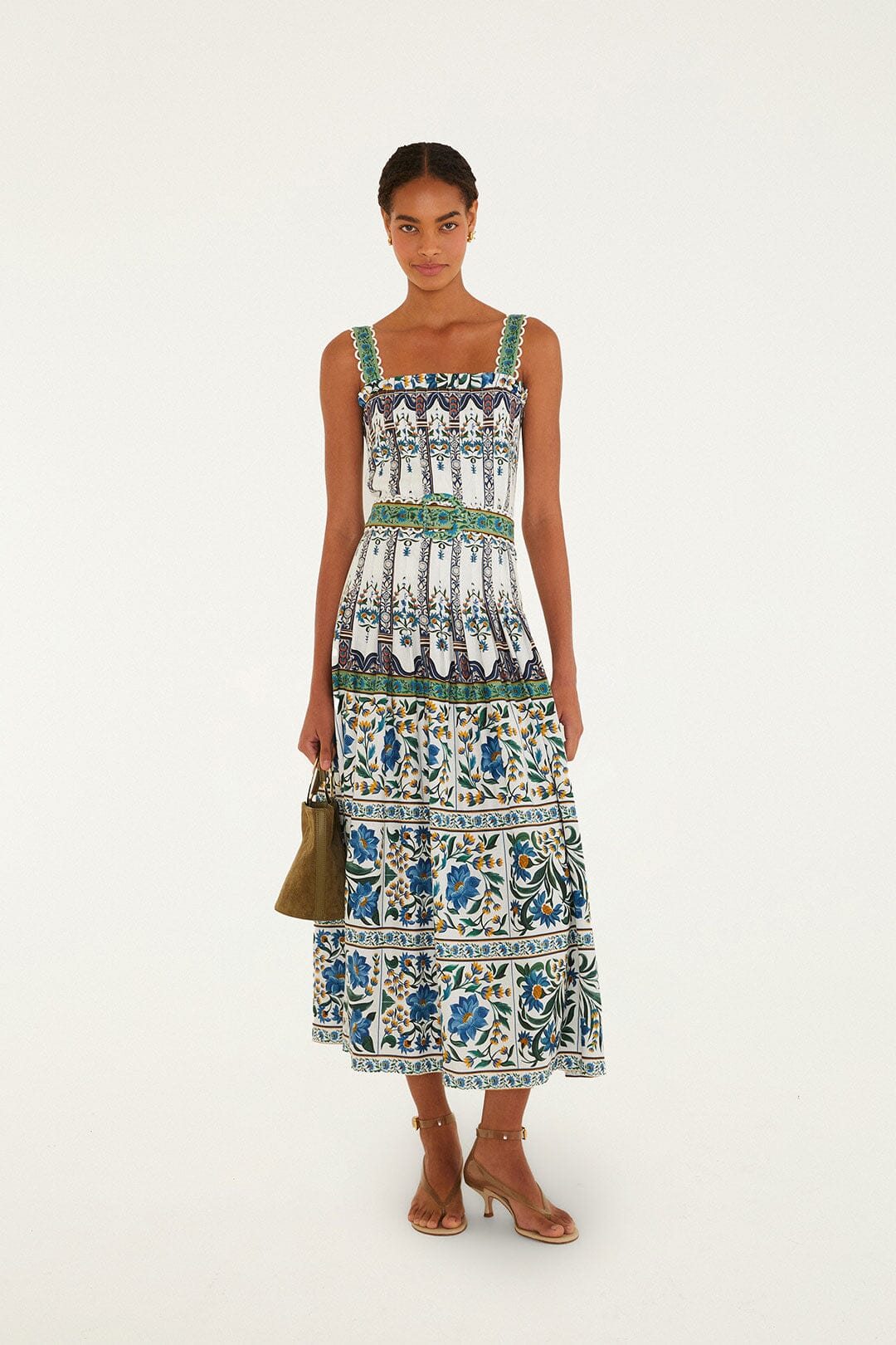 Farm Rio Manoela Off-White Sleeveless Belt Maxi Dress