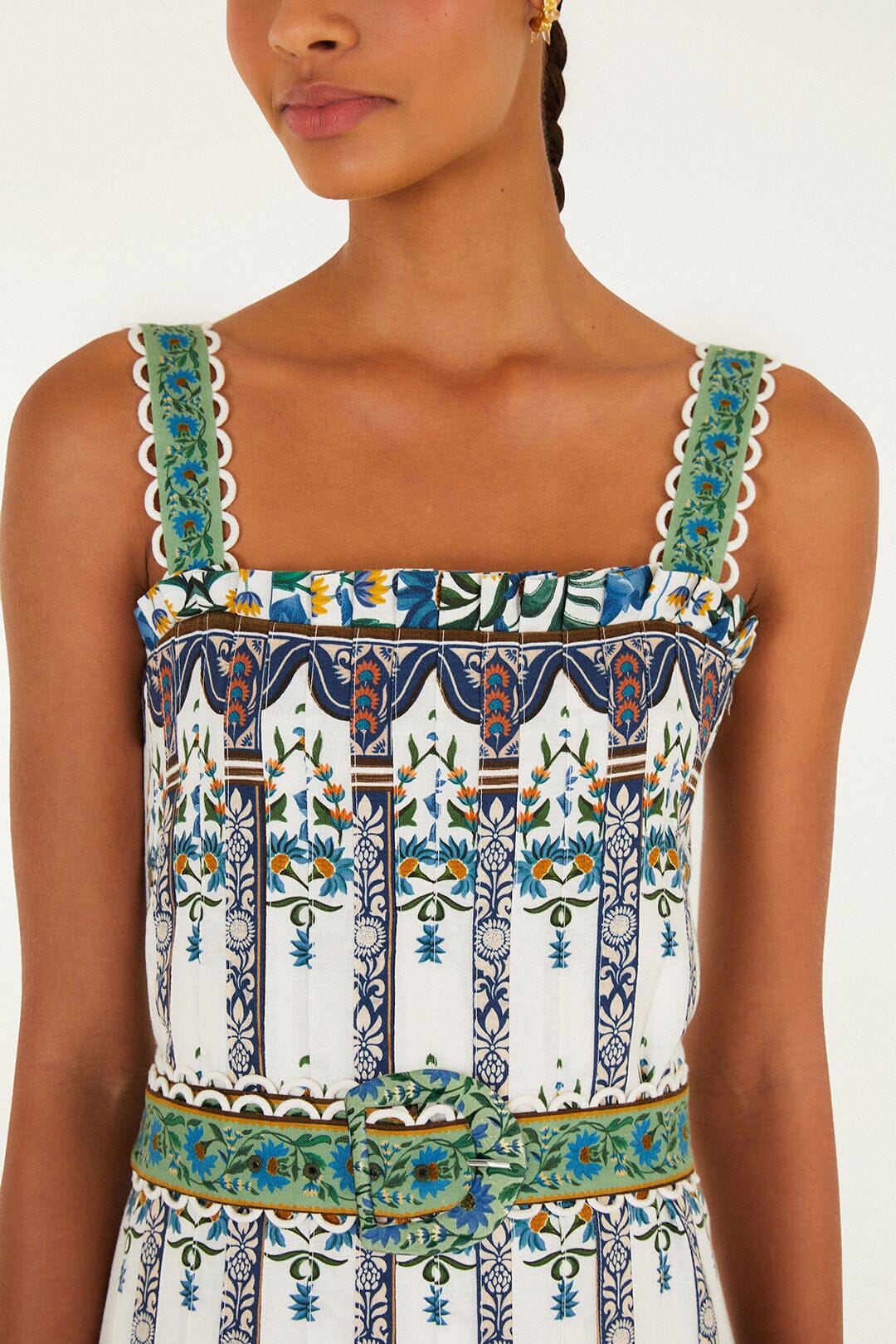 Farm Rio Manoela Off-White Sleeveless Belt Maxi Dress