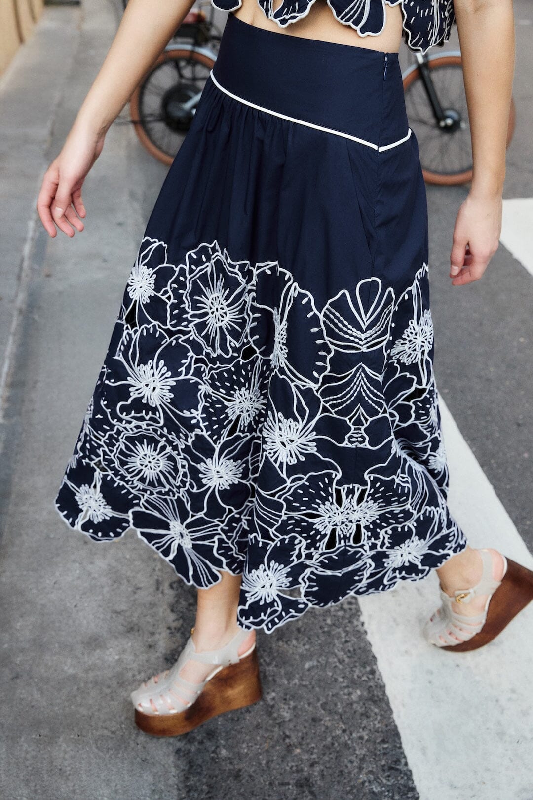 Farm Rio Flowers Richelieu Blue Skirt