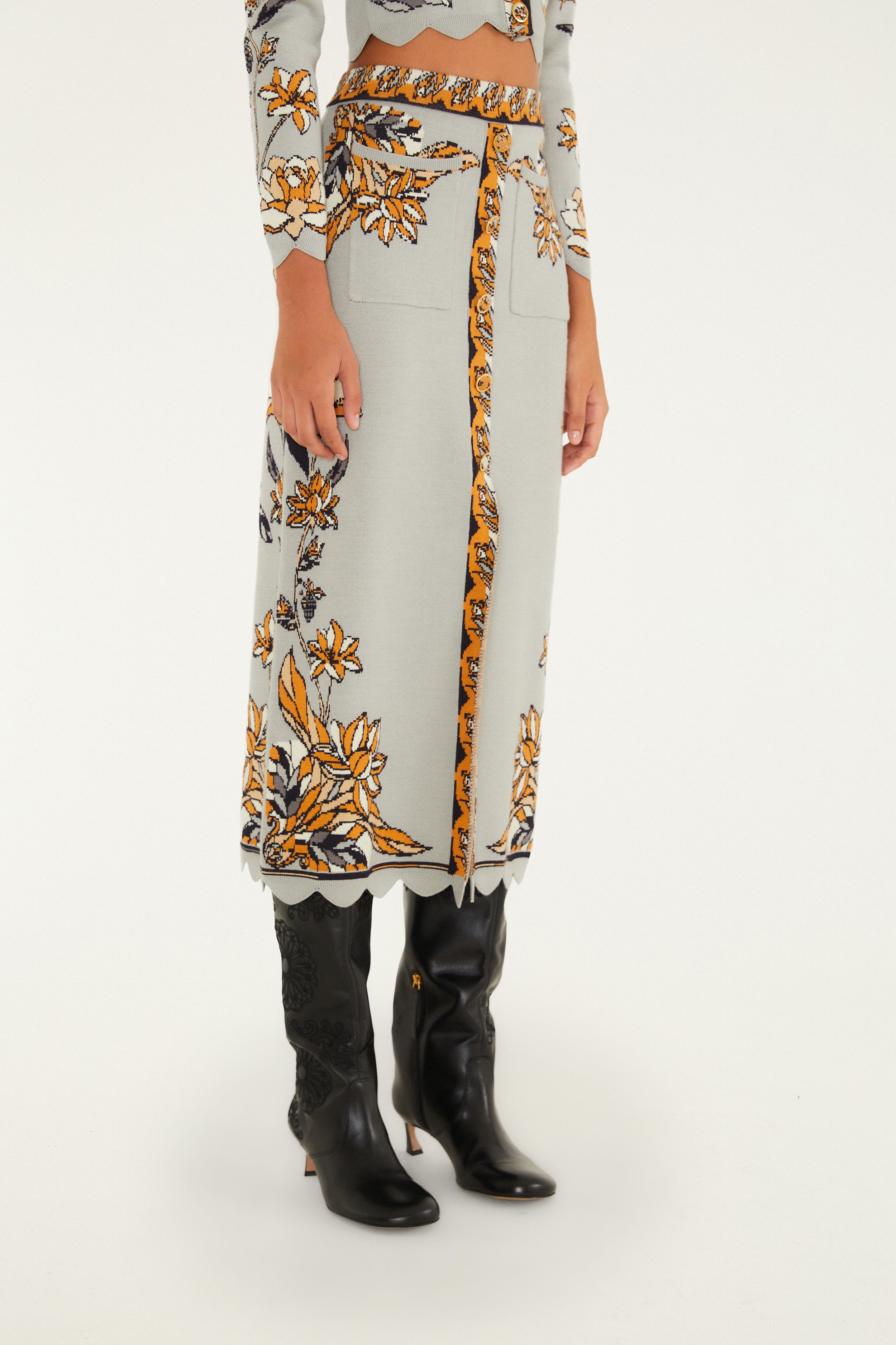 Farm Rio Stained Glass Beauty Grey Skirt