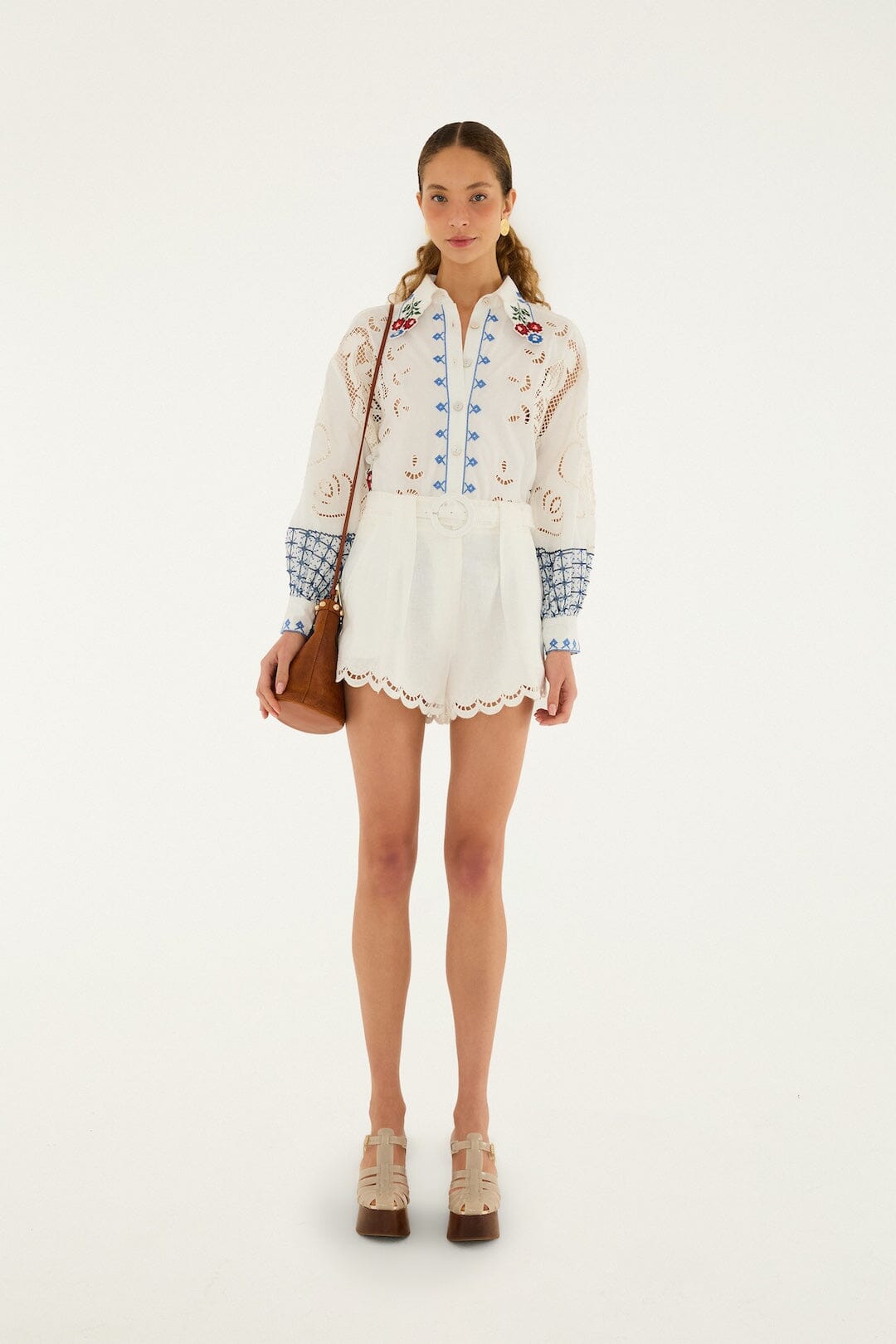 Farm Rio Off-White Richelieu Euroflax Linen Shorts