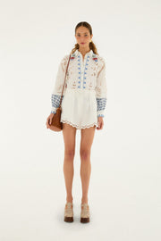 Farm Rio Off-White Richelieu Euroflax Linen Shorts