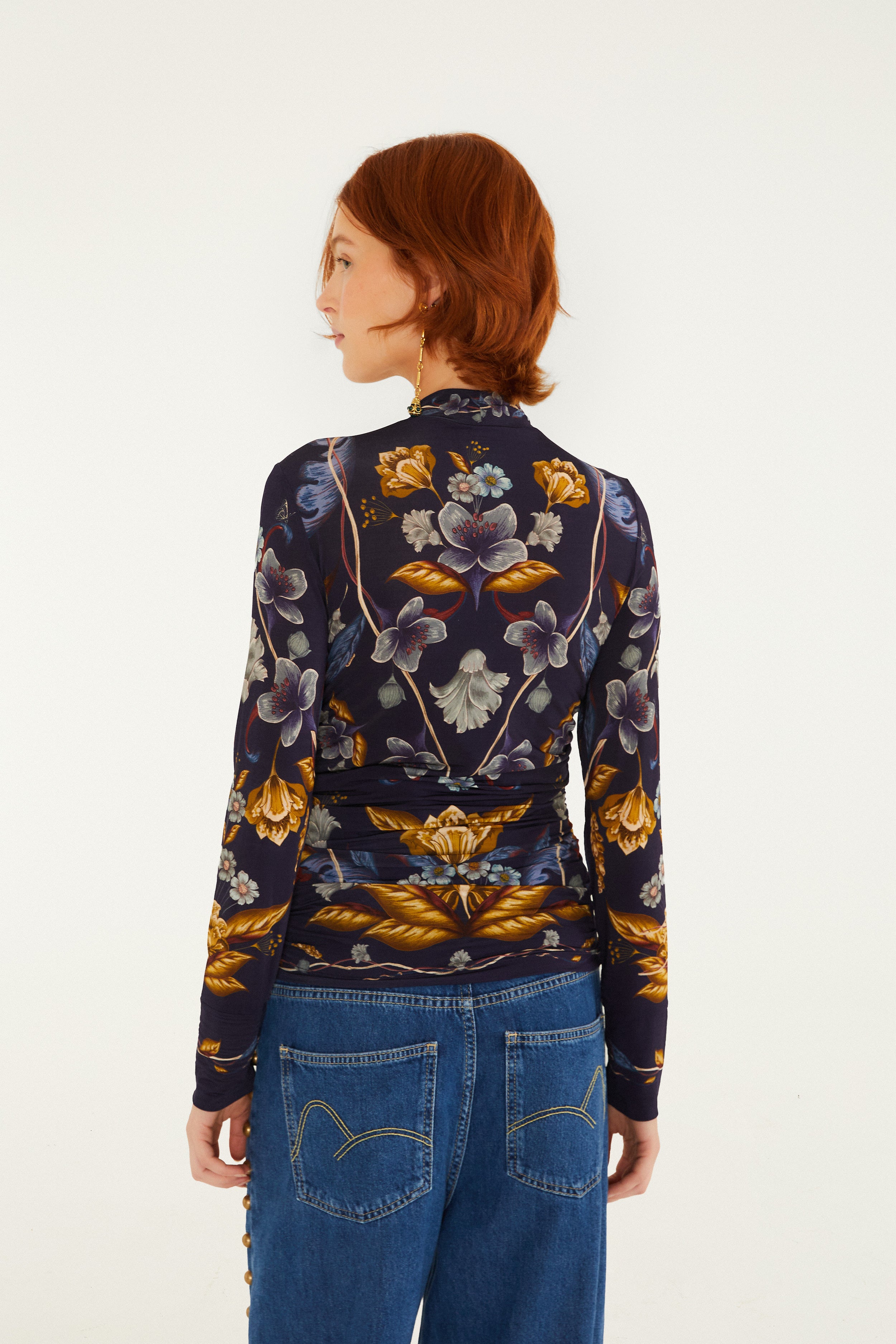 Farm Rio Golden Nature Navy Blue Blouse