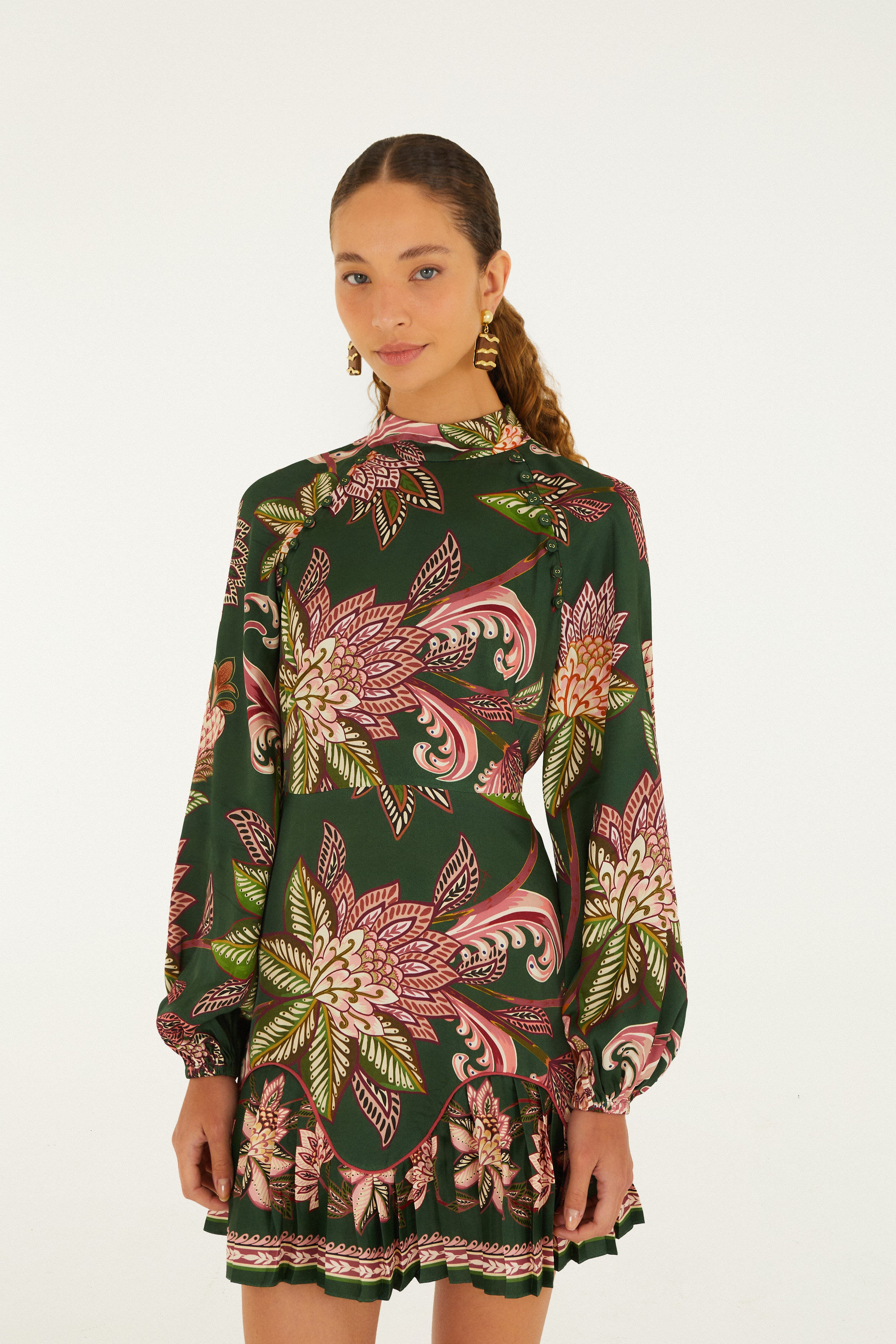 Farm Rio Arabesque Paradise Floral Green Mini Dress