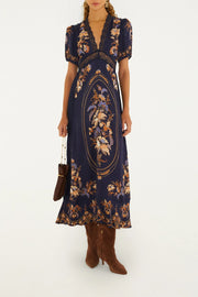 Farm Rio Lara Navy Blue Maxi Dress