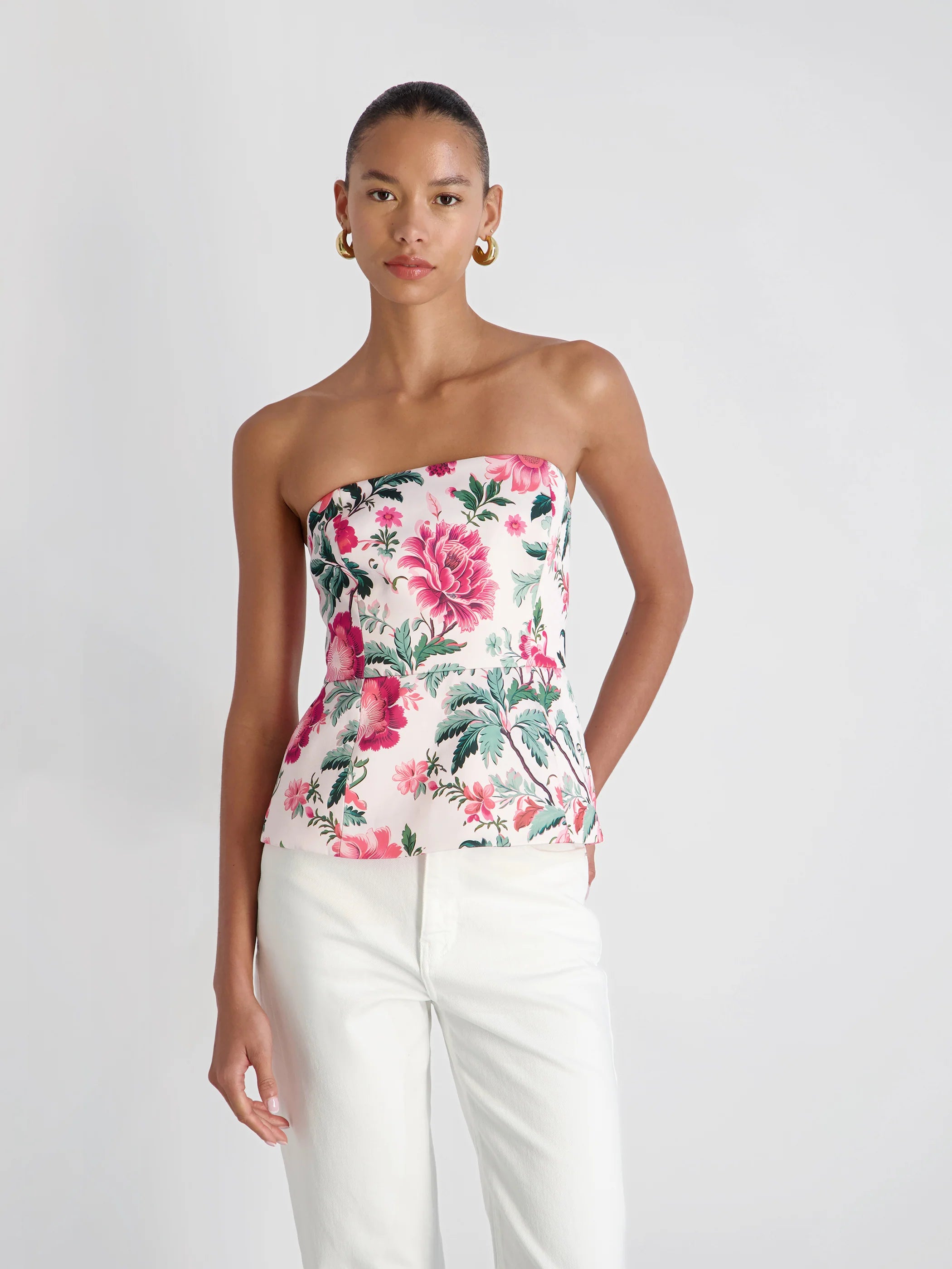 French Connection York Satin Christa Floral Strapless