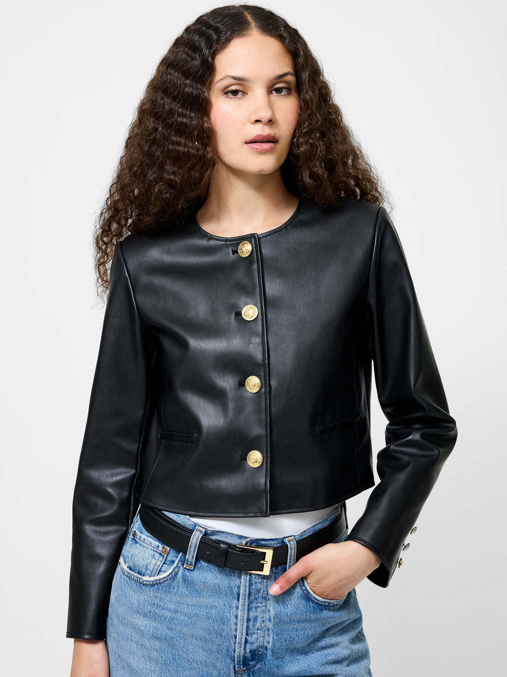 French Connection Dessa Faux Leather Cropped Jacket