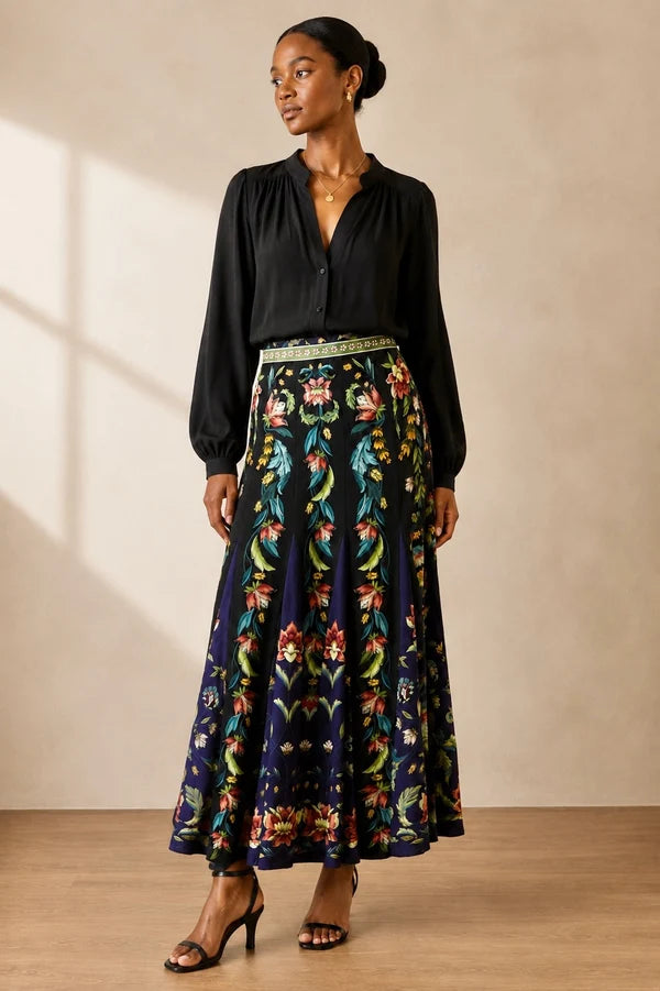 Farm Rio Natalia Black Maxi Skirt