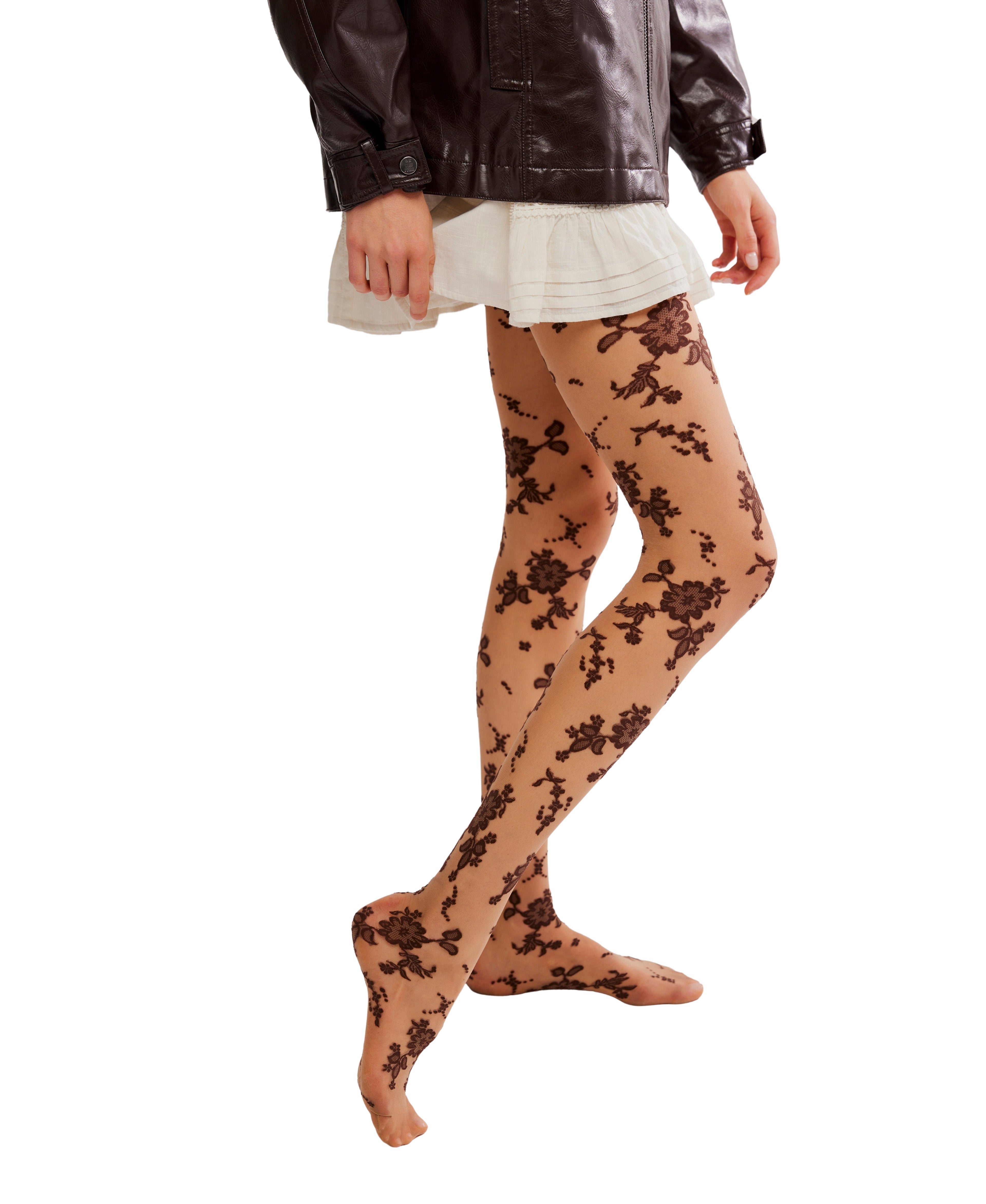 Free People Flocked Floral Tights