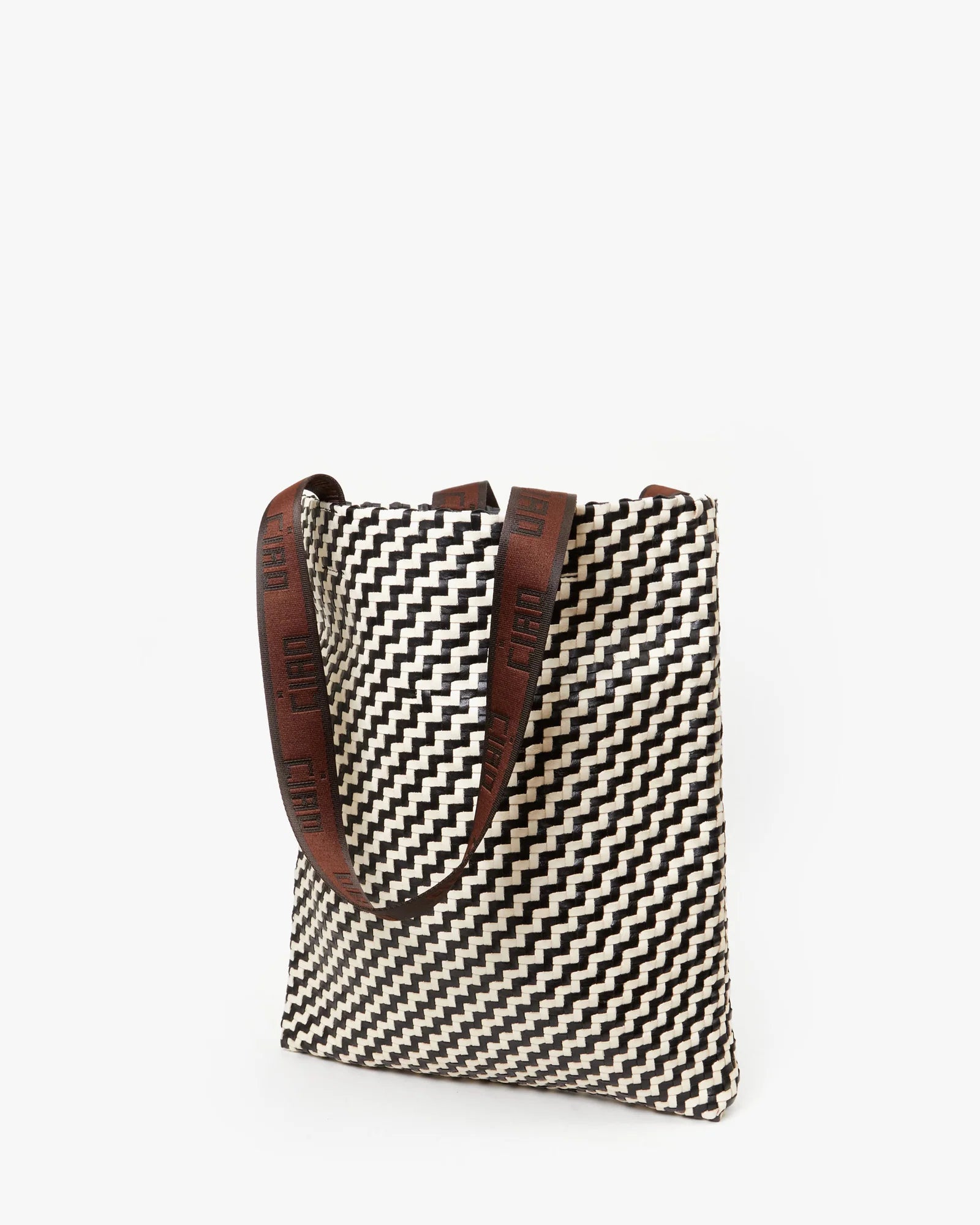 Clare V Carryall Black & Cream Woven Zigzag