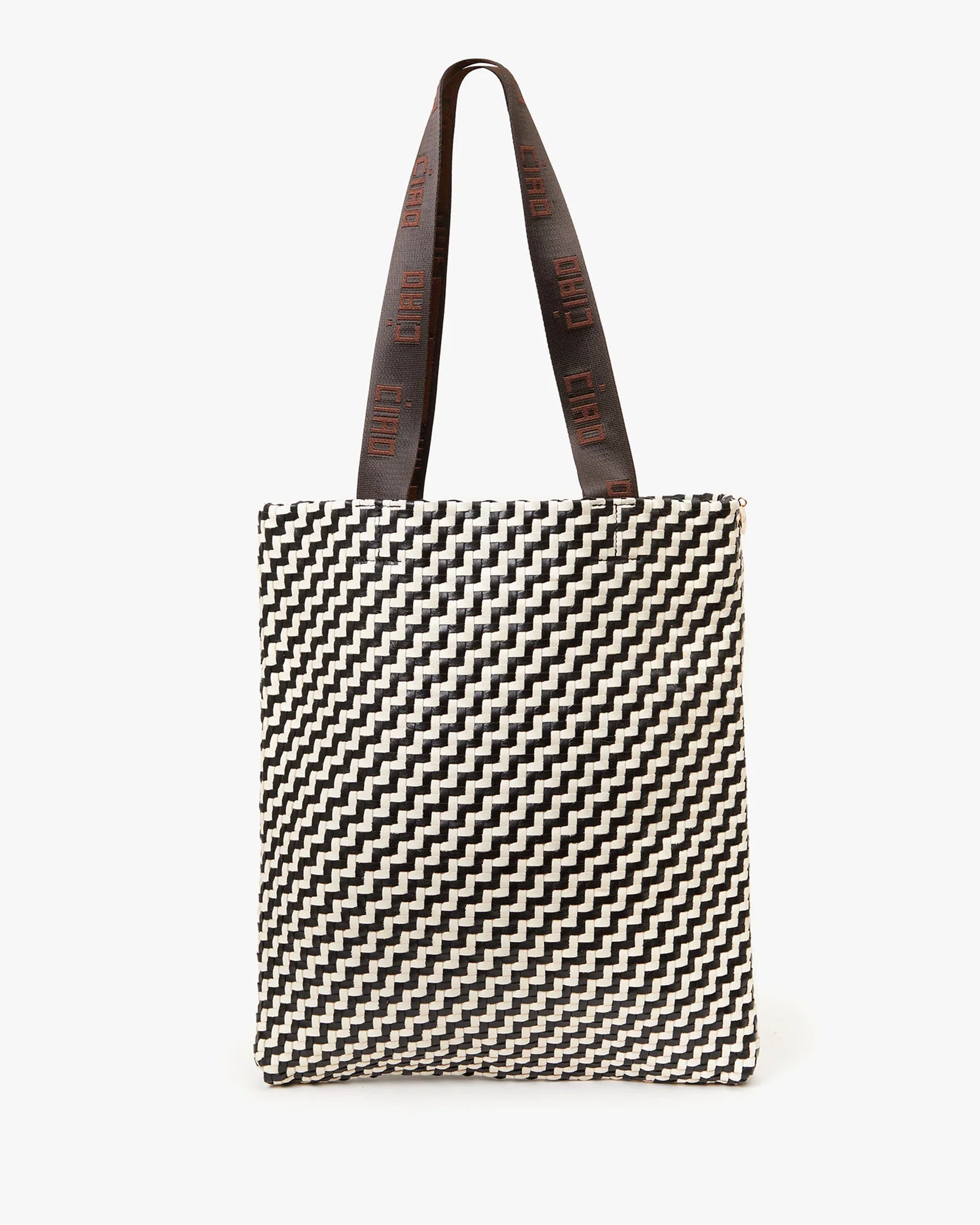 Clare V Carryall Black & Cream Woven Zigzag