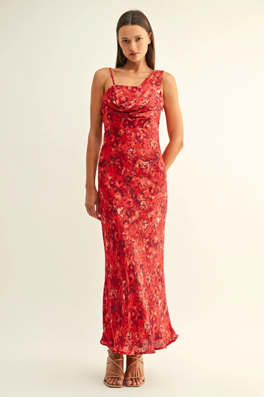 Adelyn Rae Charlotte Flower Cowl Neck Maxi Dress