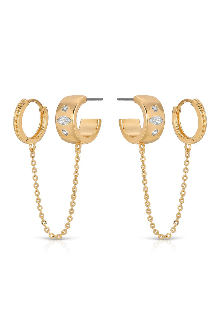 Ettika Double Piercing Bezel Crystal Dangle earrings