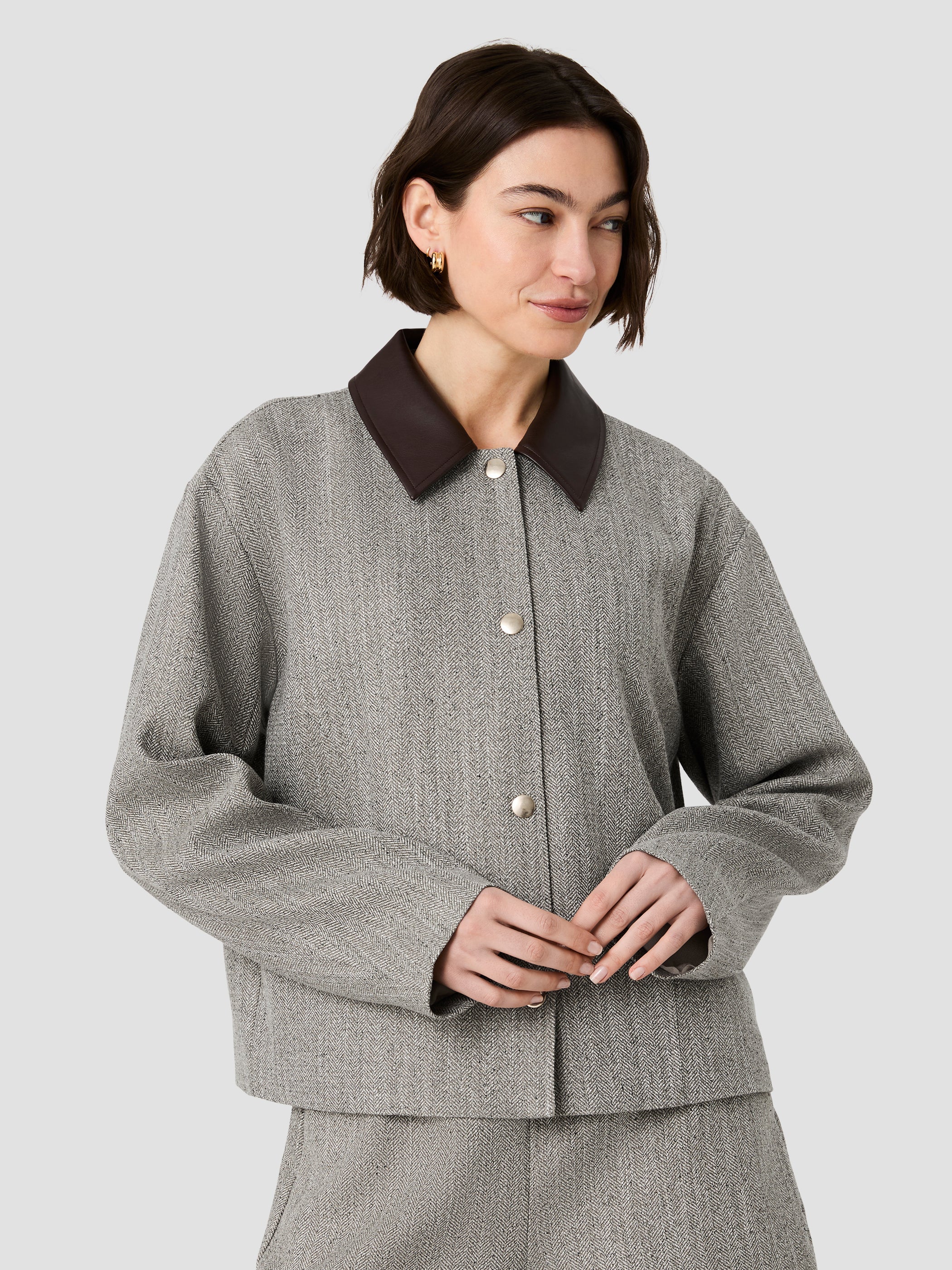French Connection Crop Jacket W/Leather Collar