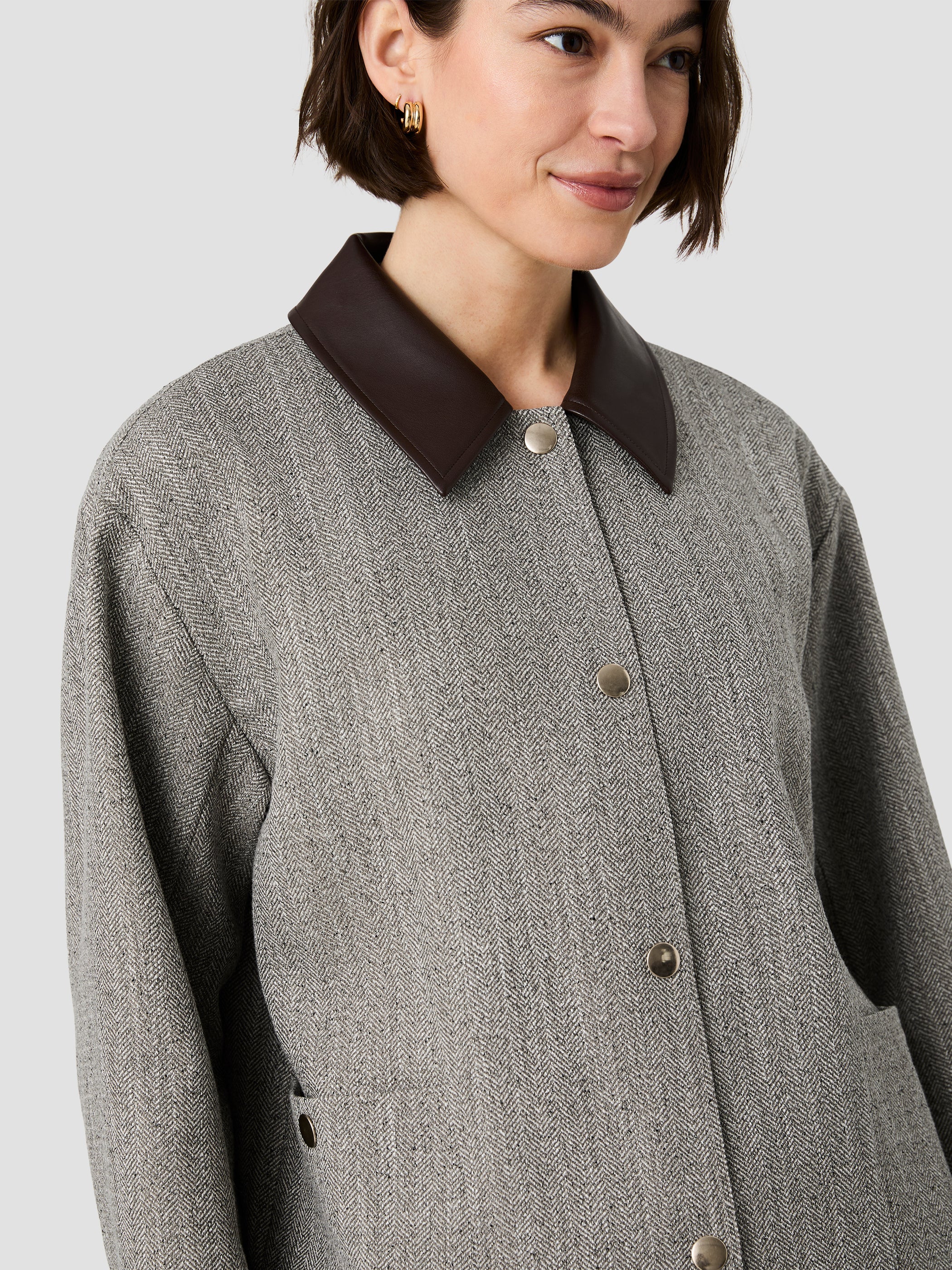 French Connection Crop Jacket W/Leather Collar
