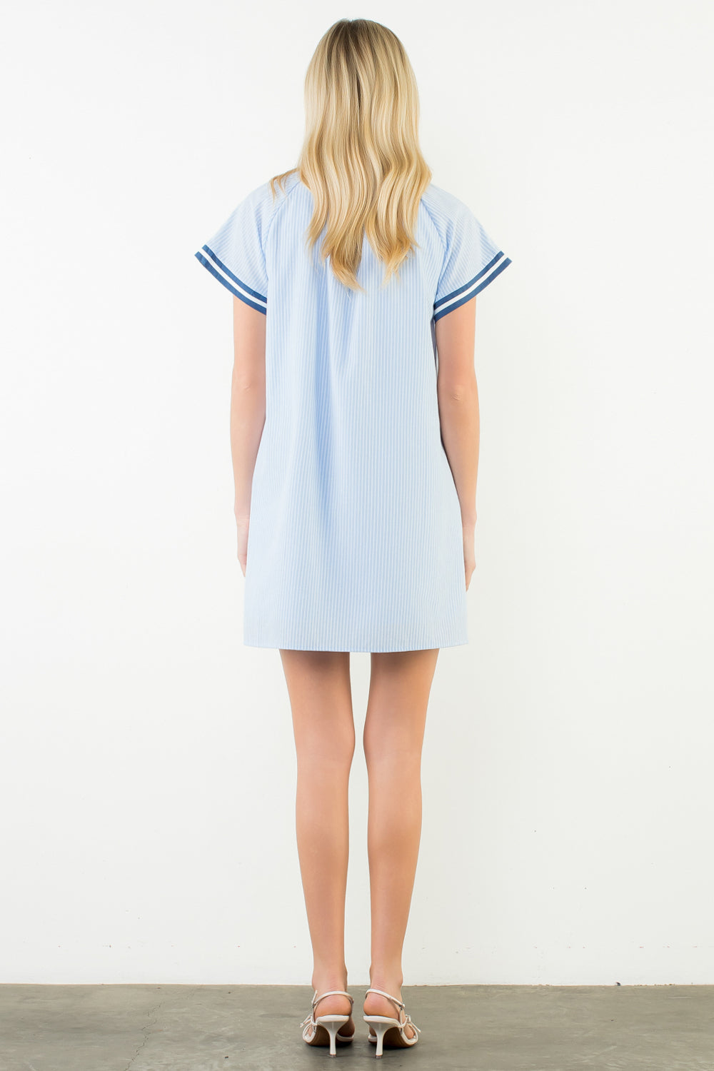 THML Short Sleeve Striped Texture Dress