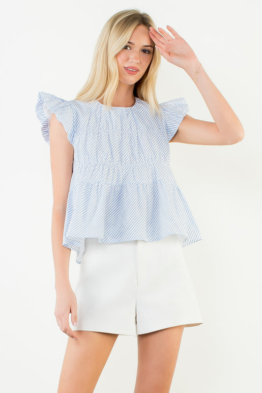 THML Ruffle Sleeve Striped Detail Top