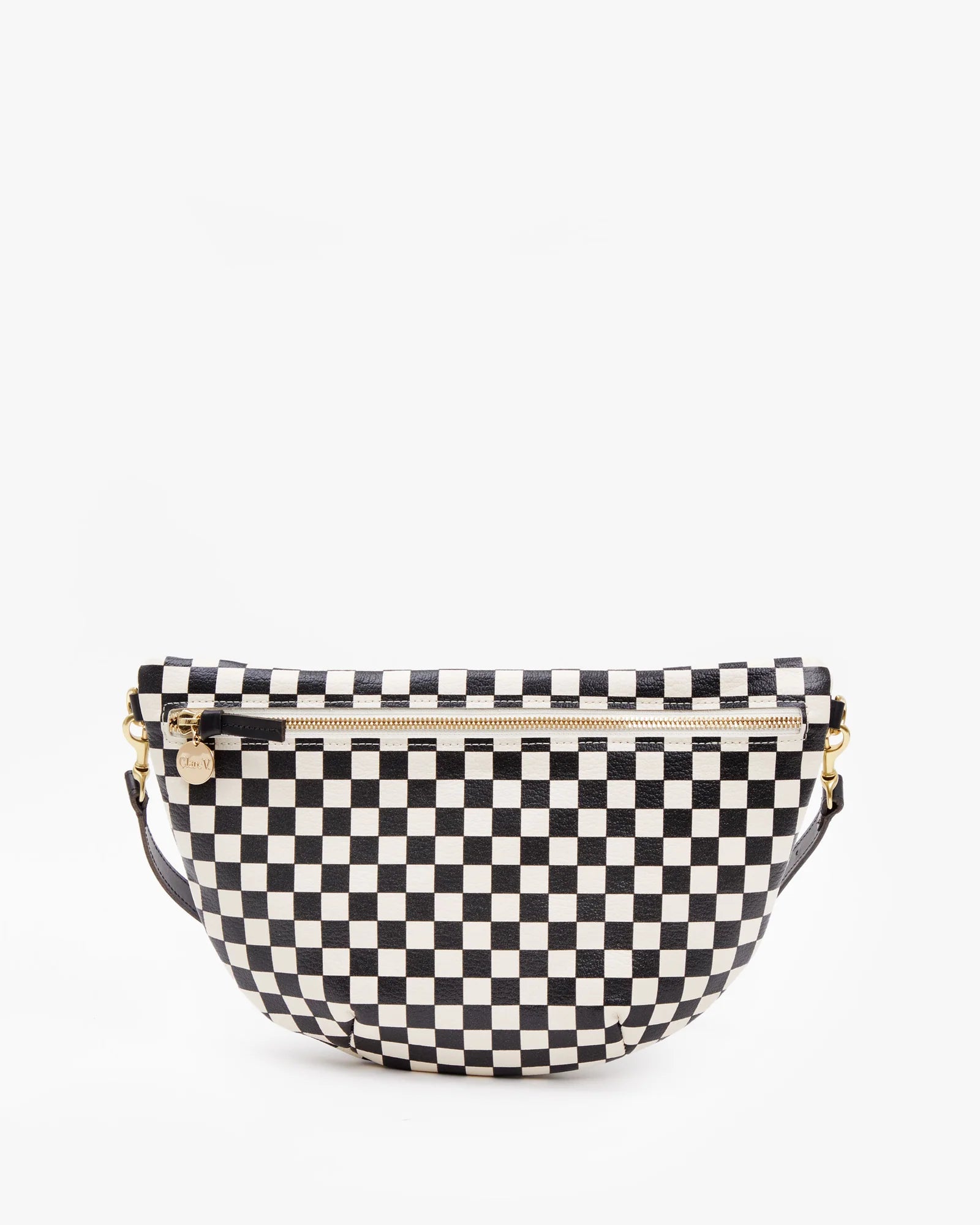 Clare V Grande Fanny Black & Cream Woven Checker