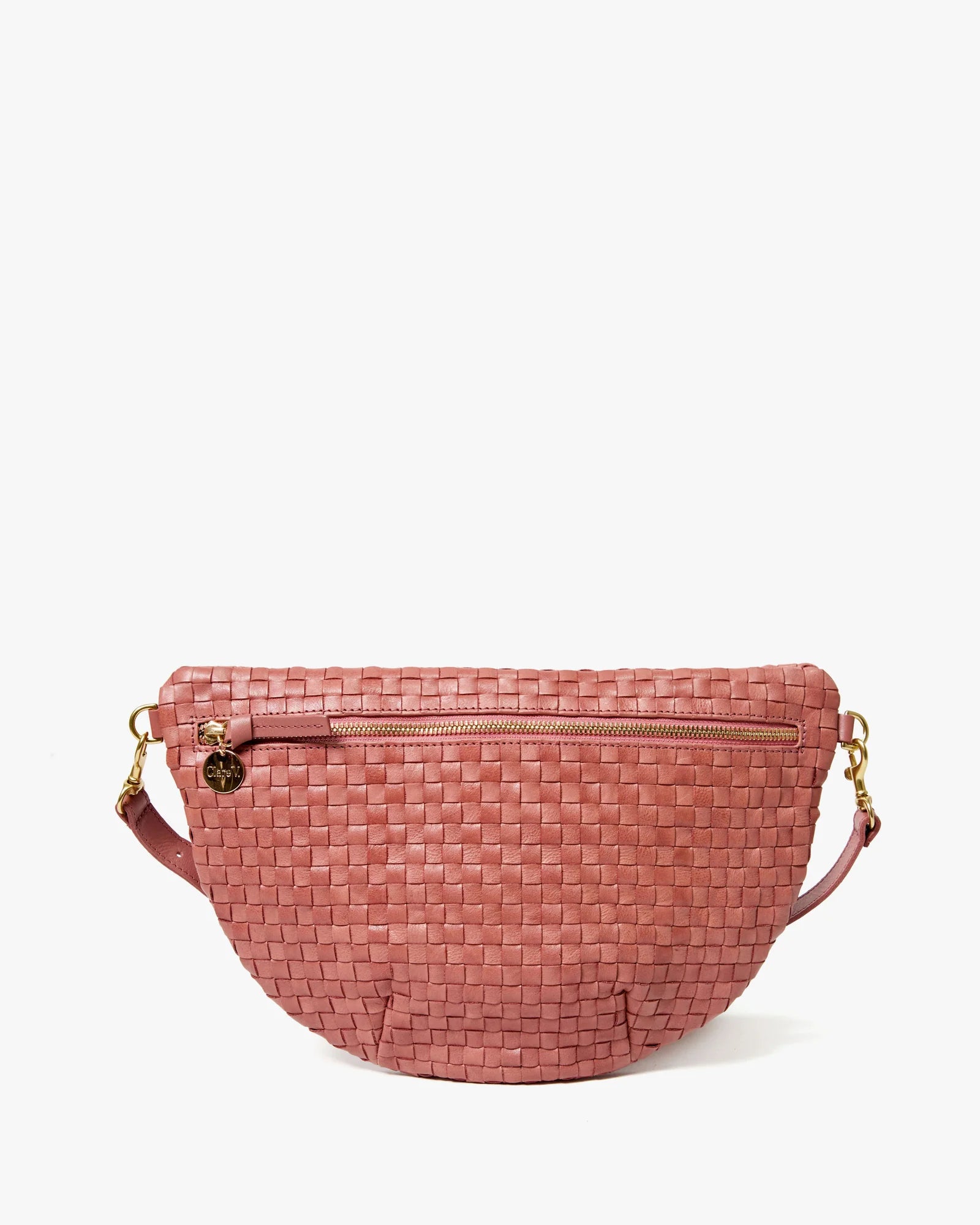 Clare V Grande Fanny Woven Checker Rose Clay