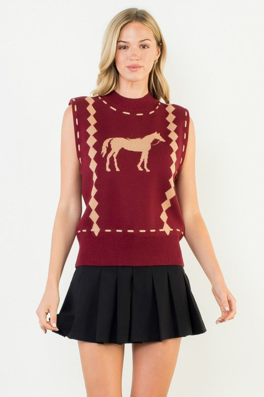 THML Sleeveless horse knit vest