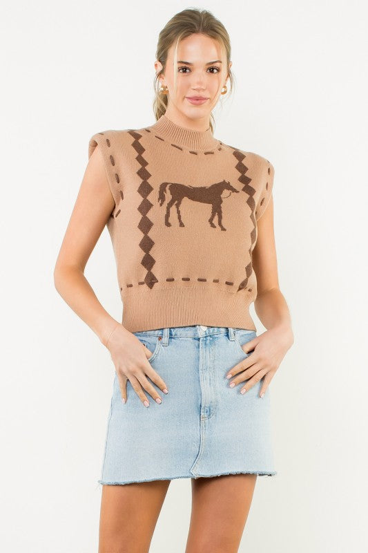 THML Sleeveless horse knit vest