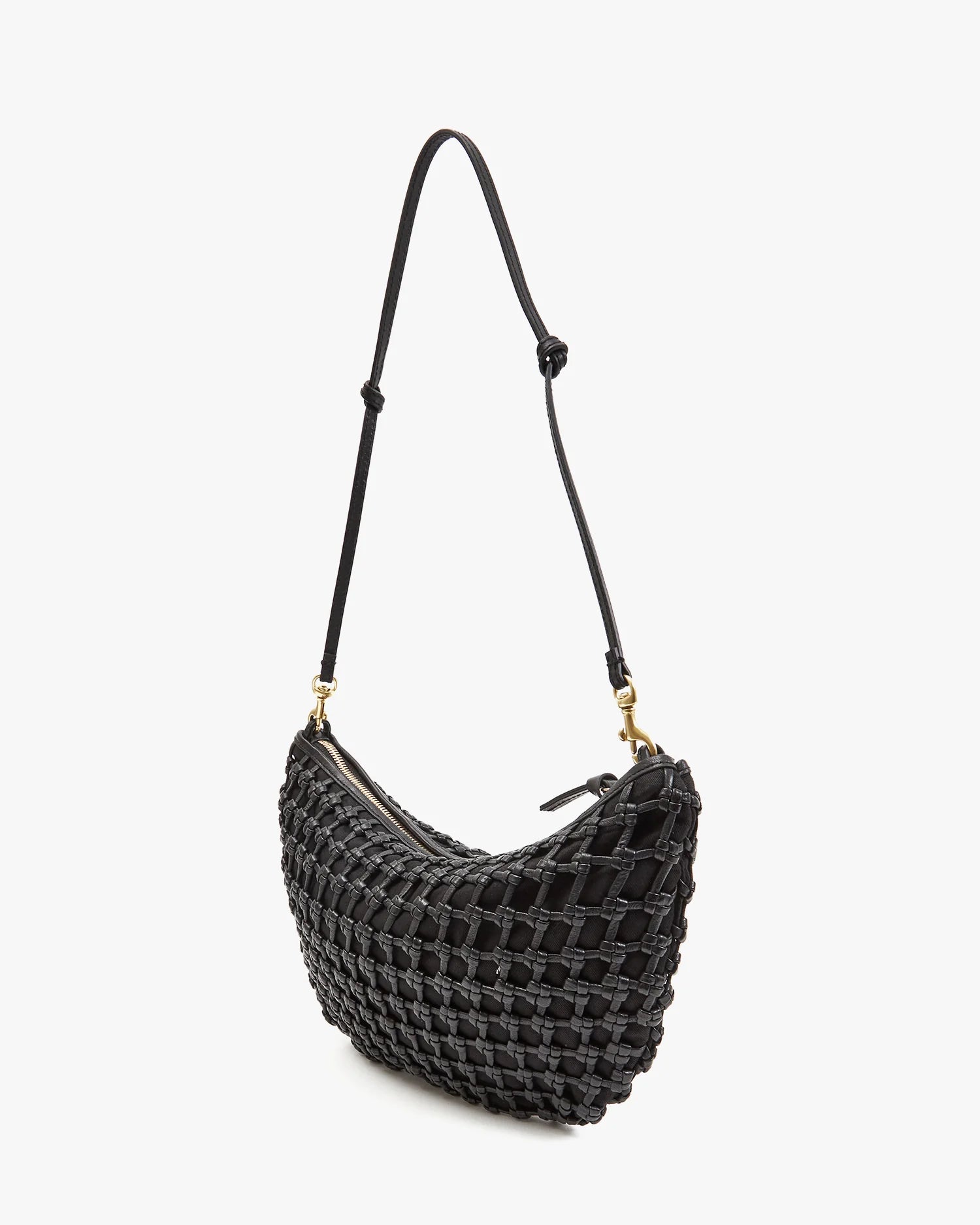 Clare V Lune Knot Woven Leather Black