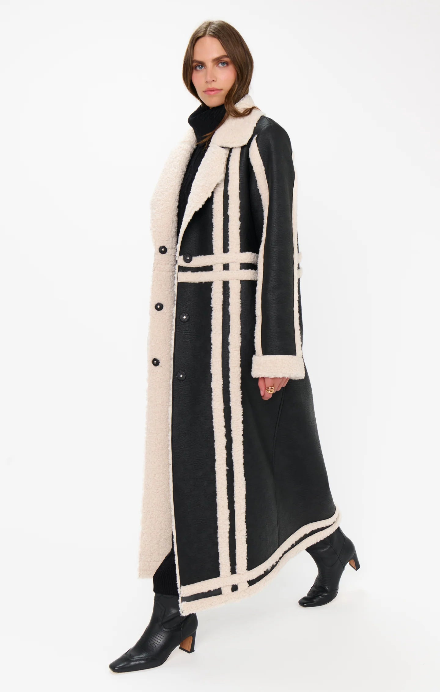 Show Me Your Mumu Swiss Alps Coat Black Faux Leather Sherpa