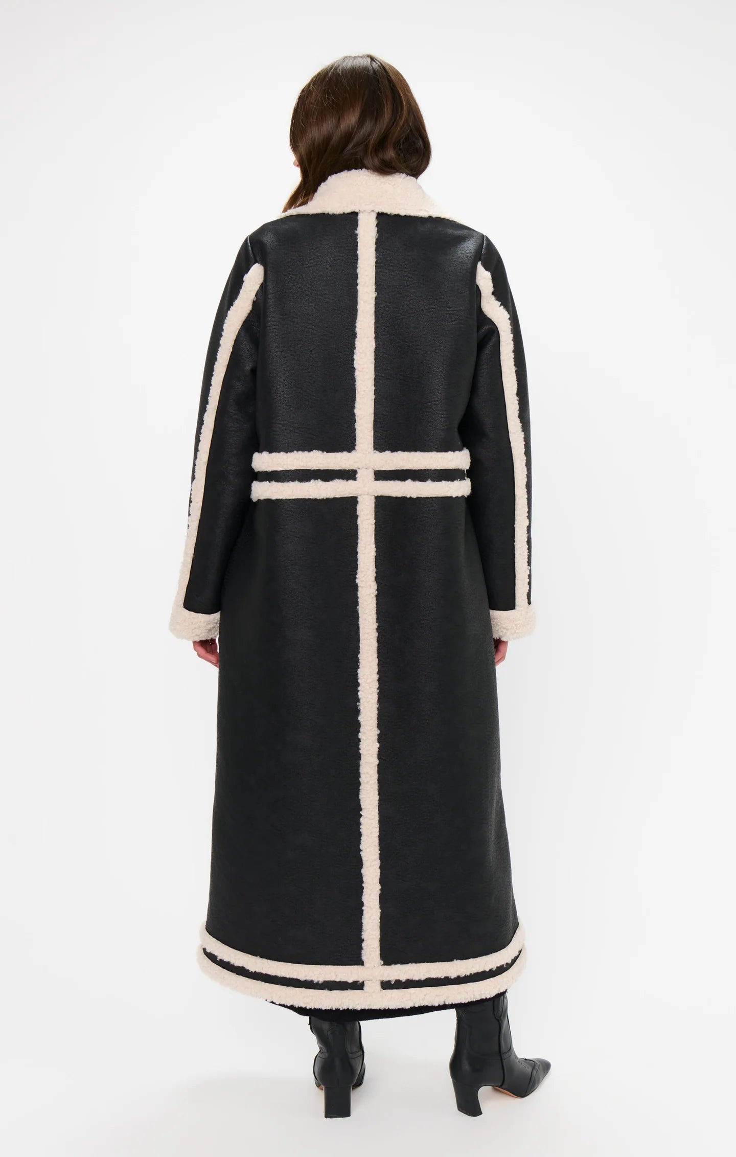 Show Me Your Mumu Swiss Alps Coat Black Faux Leather Sherpa