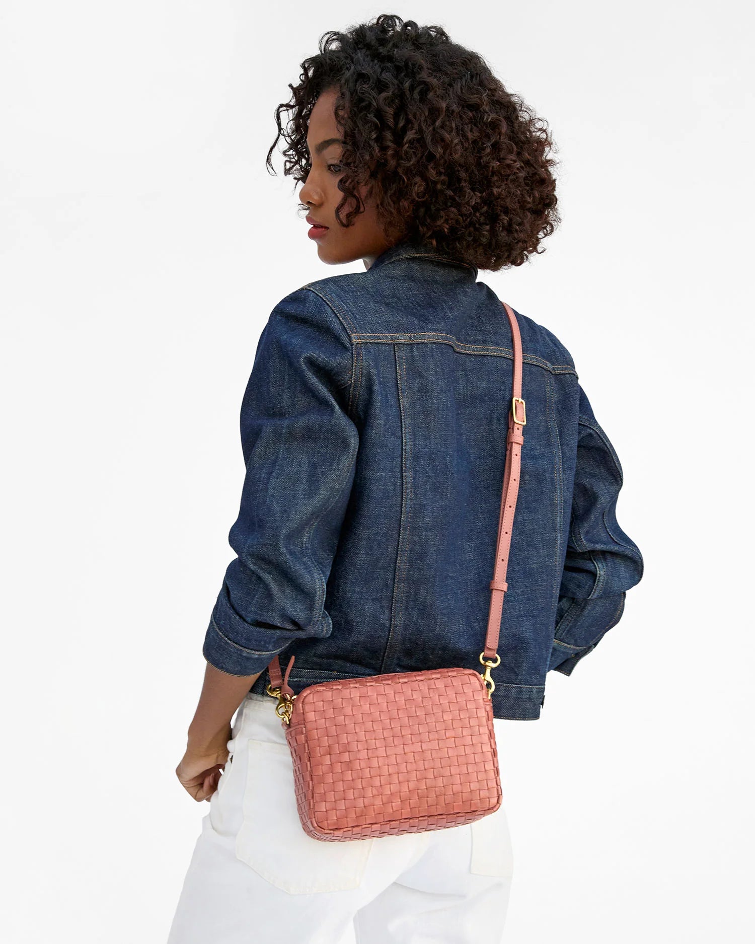 Clare V Midi Sac Woven Checker Rose Clay