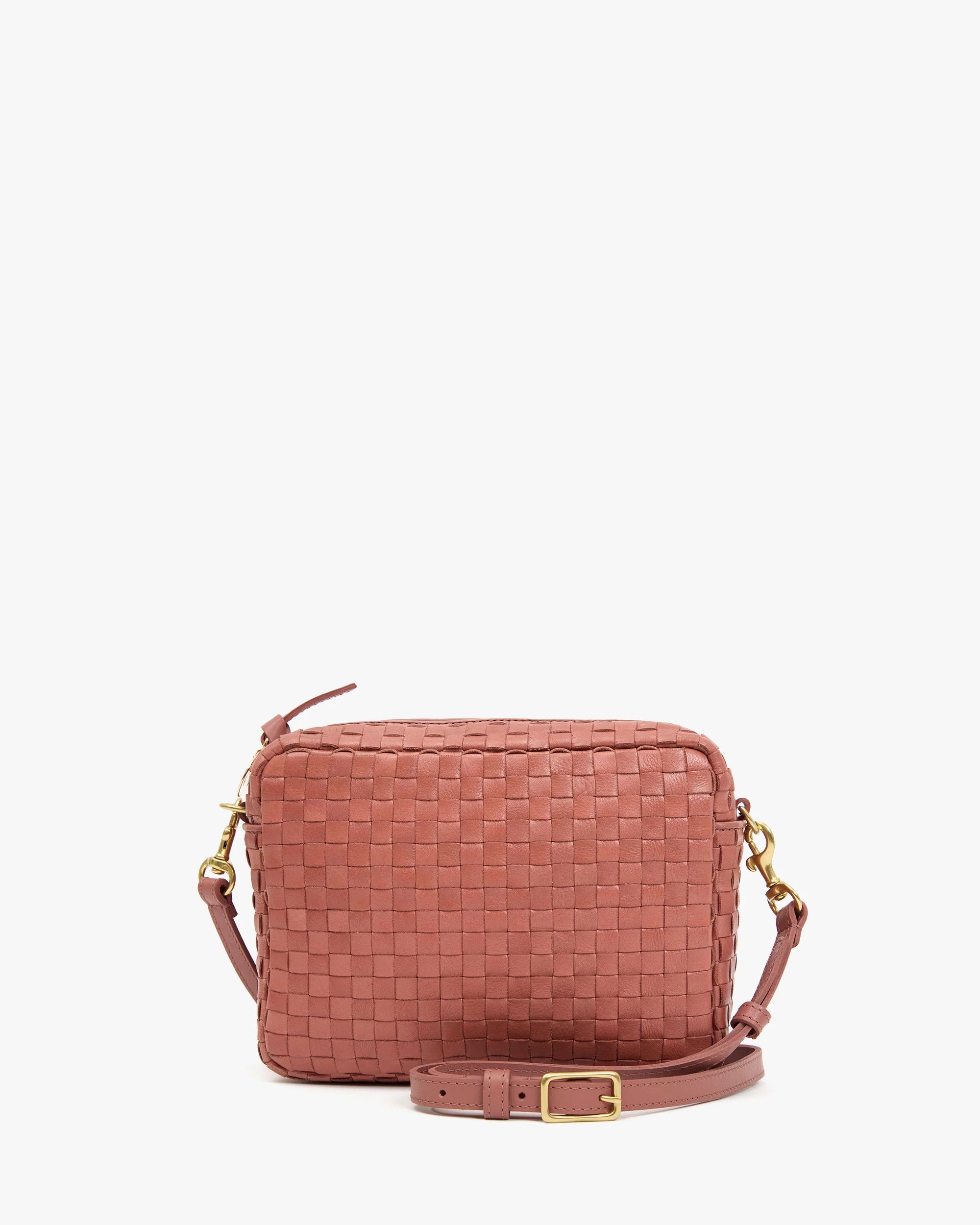 Clare V Midi Sac Woven Checker Rose Clay