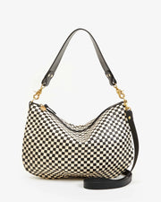 Clare V Moyen Messenger woven checker Black and Cream