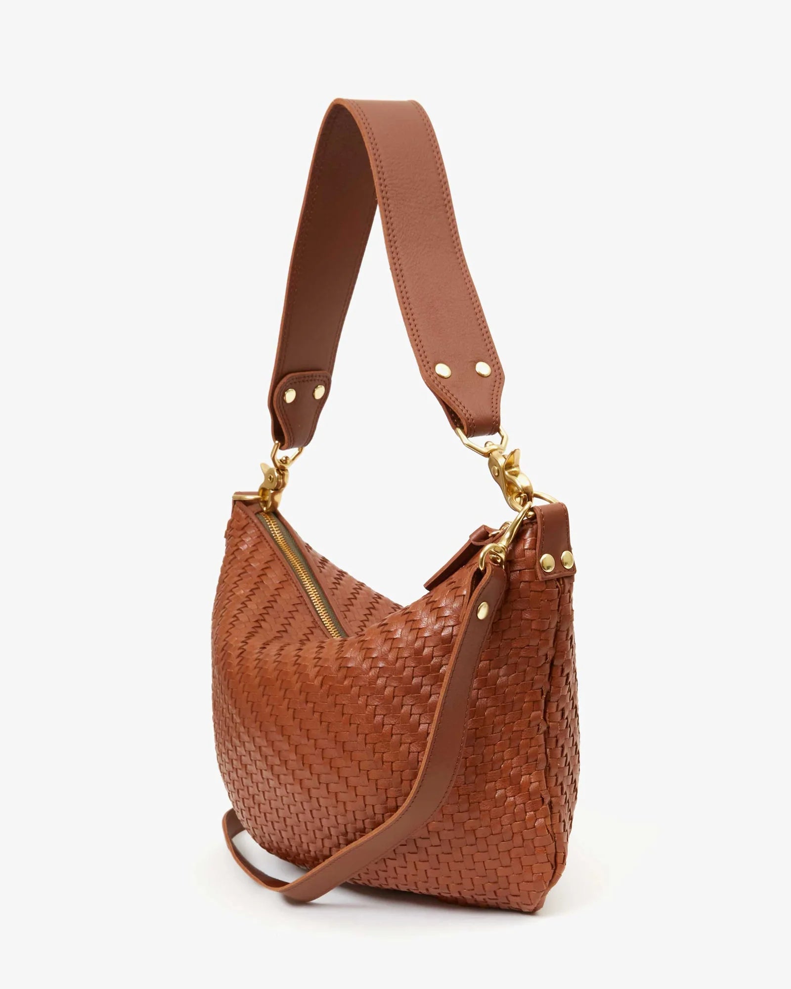 Clare V Moyen Messenger Hazelnut Woven Zigzag