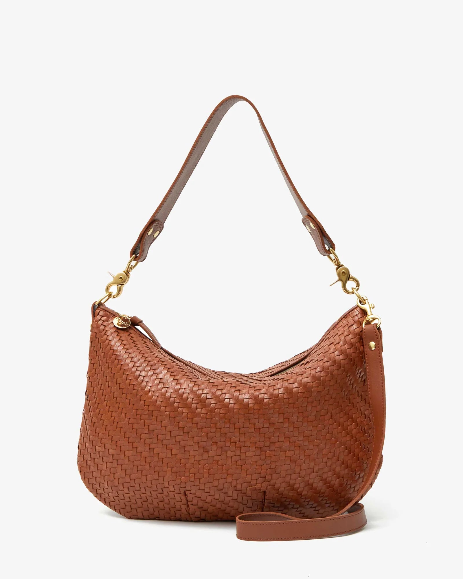Clare V Moyen Messenger Hazelnut Woven Zigzag