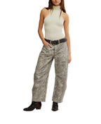 Free People Good Luck Printed Barrel Jean