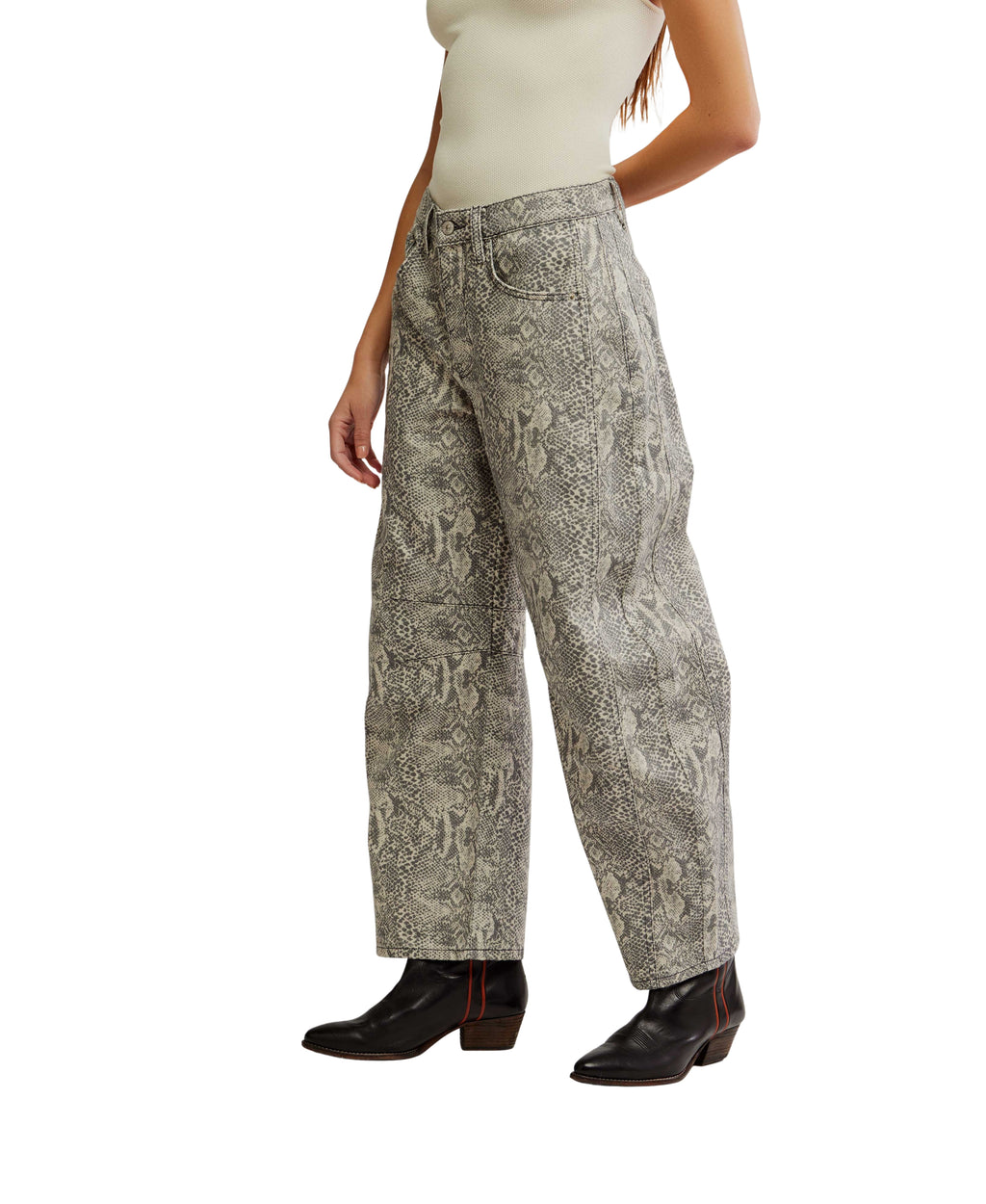 Free People Good Luck Printed Barrel Jean