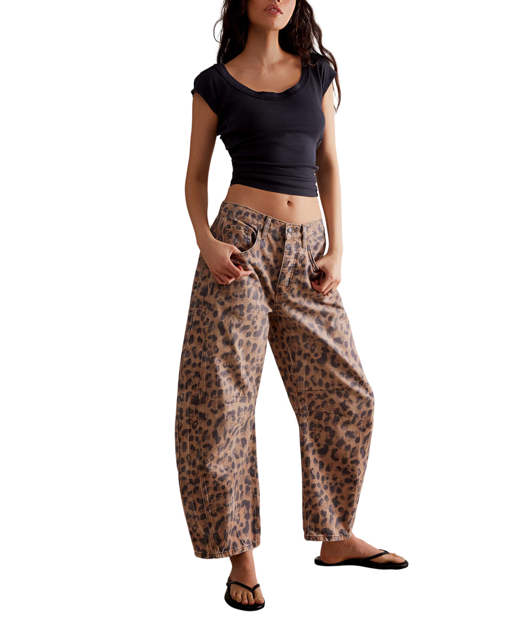 Free People Good Luck Printed Barrel Jean