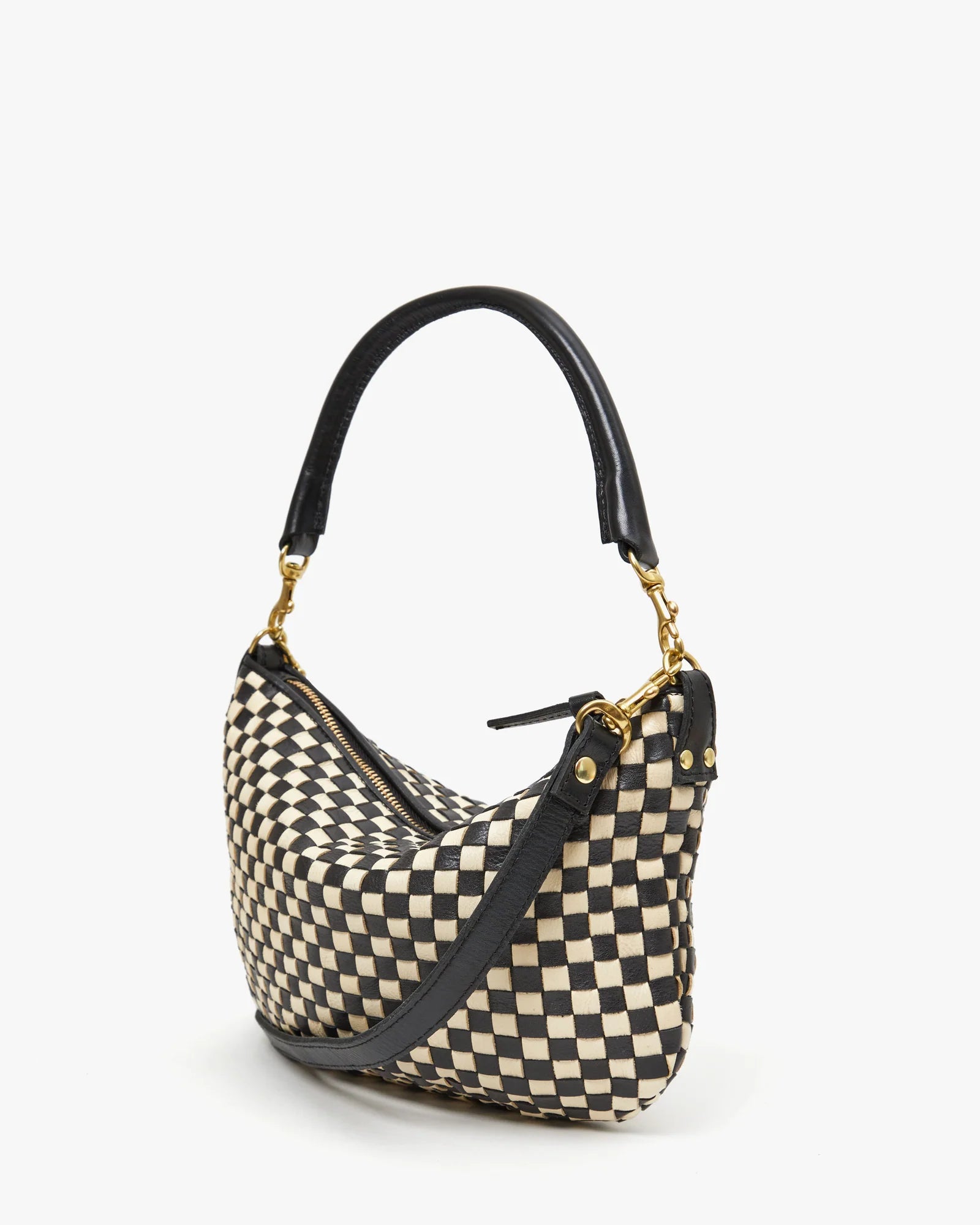 Clare V Petit Moyen Messenger Woven Checker Black/Cream