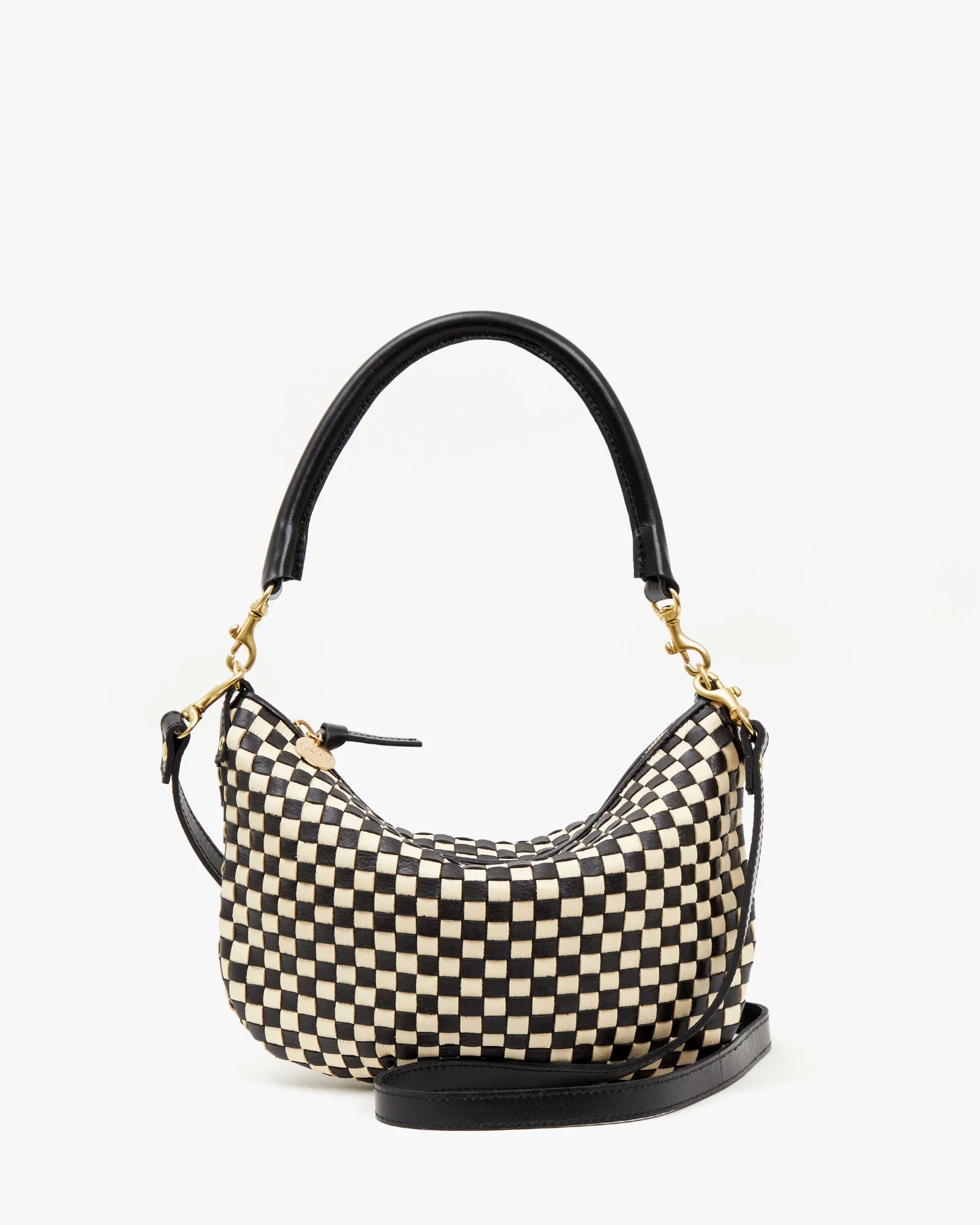 Clare V Petit Moyen Messenger Woven Checker Black/Cream