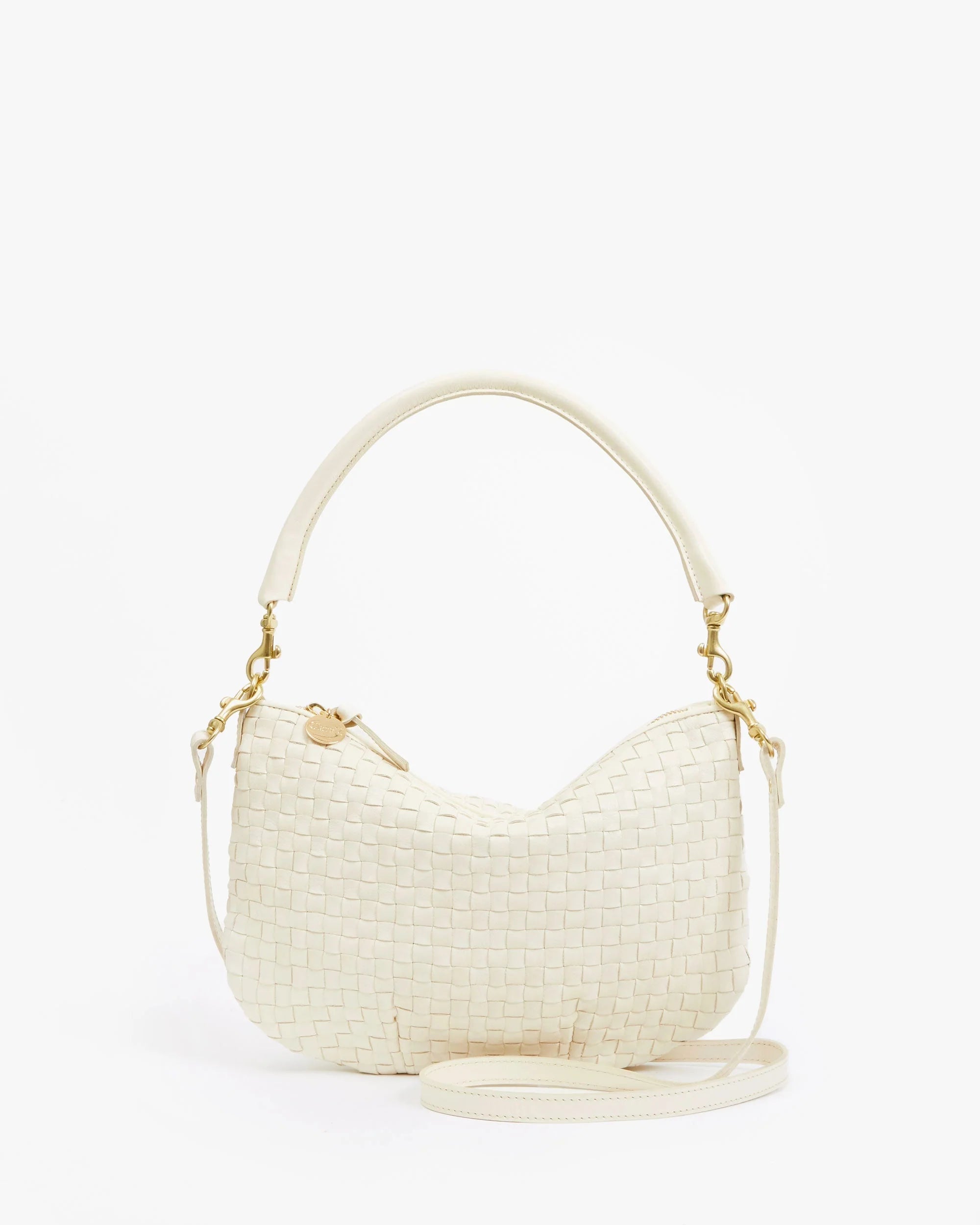 Clare V Petit Moyen Woven Checker Cream