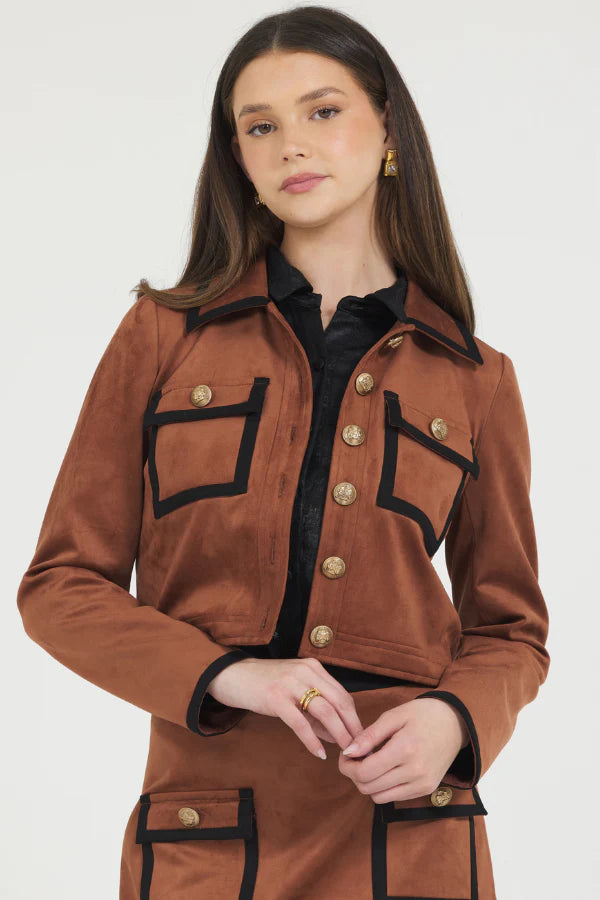 Stellah Vegan Suede Jacket Contrast
