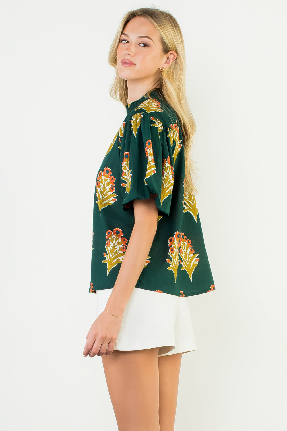 THML Puff Sleeve Floral Detail Top